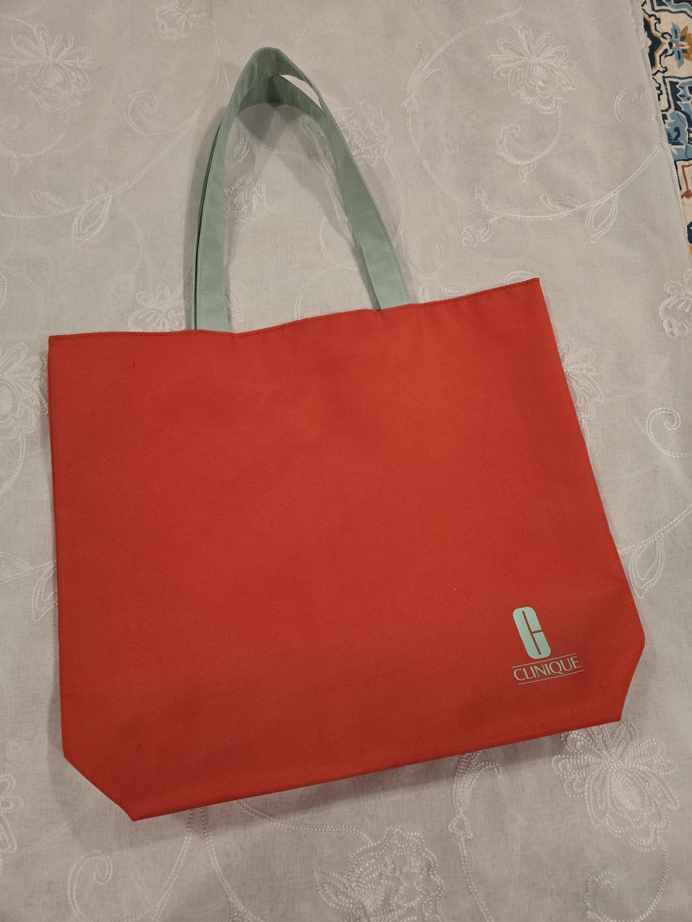 Clinique Red Tote Bag with Mint Handles